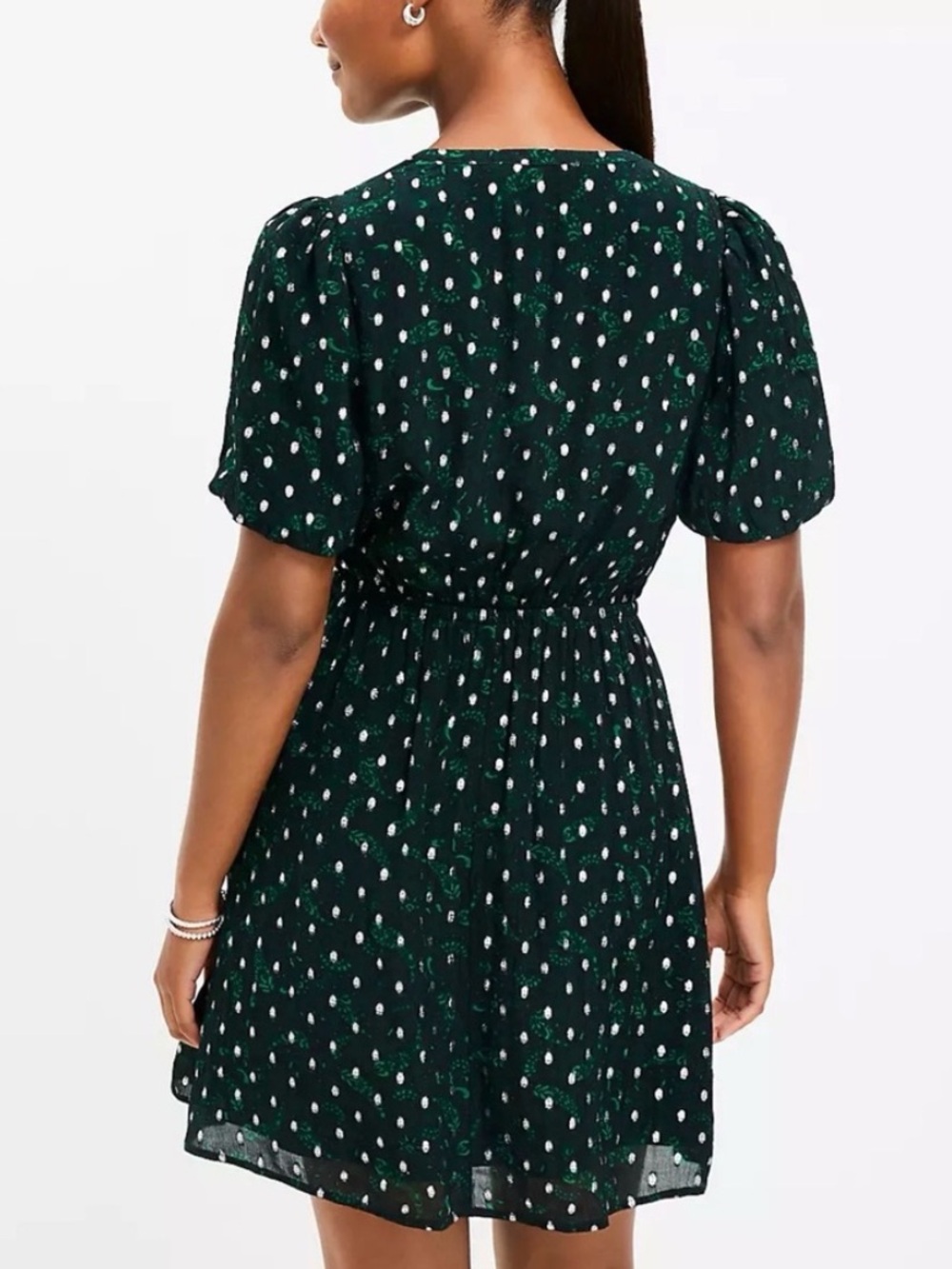 LOFT Metallic Clip Pintucked Short Sleeve Mini Dress, Size L, New without Tag - Picture 3 of 15